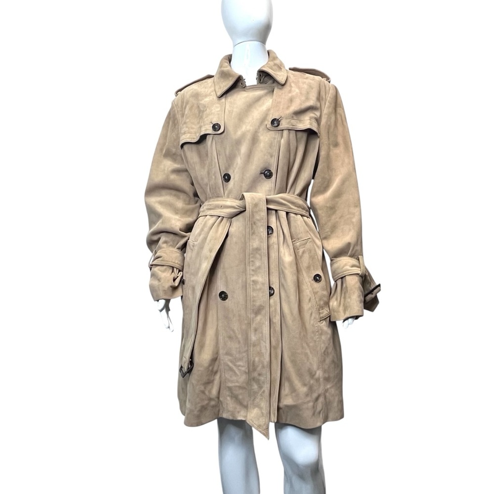 Banana Republic Classic Double Breasted Tan Suede Trench Coat Size XXL - Picture 3 of 15
